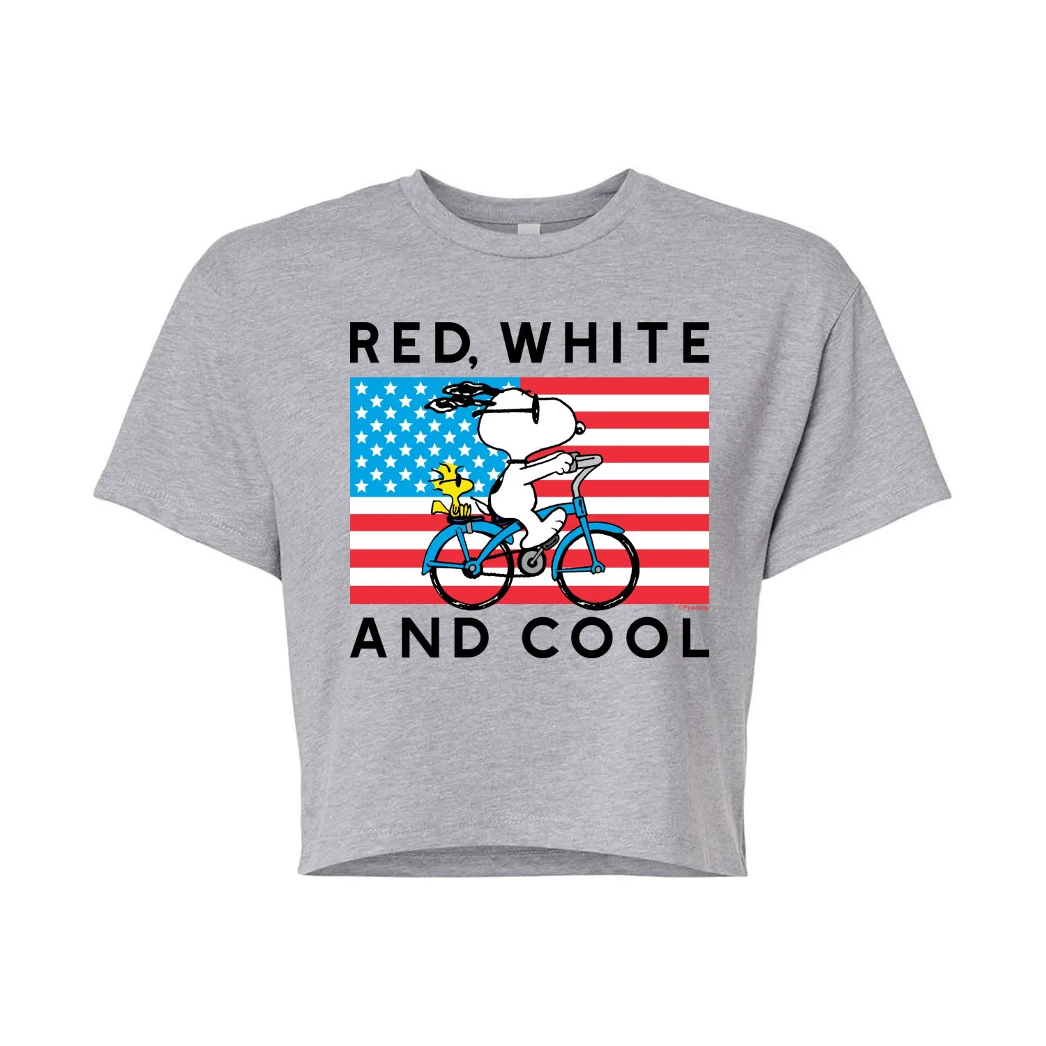 Peanuts - Red White and Cool Bike - Juniors Cropped Graphic T-Shirt sold by Zulily