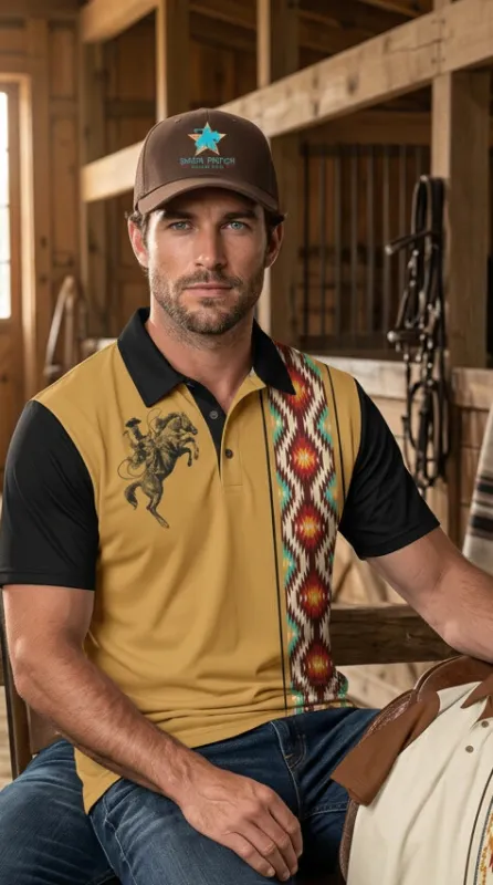 Baha Ranch Wild Cowboy Aztec Western Polo Shirt made by Zulily
