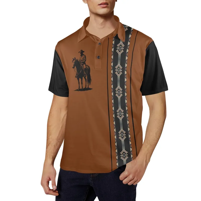 Baha Ranch Brown Aztec Cowboy Western Polo Shirt made by Zulily