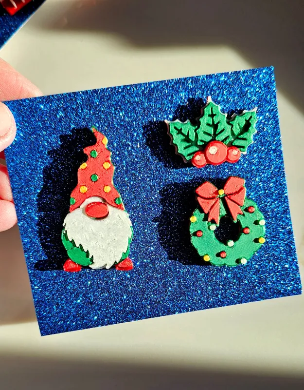 set of 3 Gnome Wreath Holly Hat Pins Christmas Made in America made by Zulily