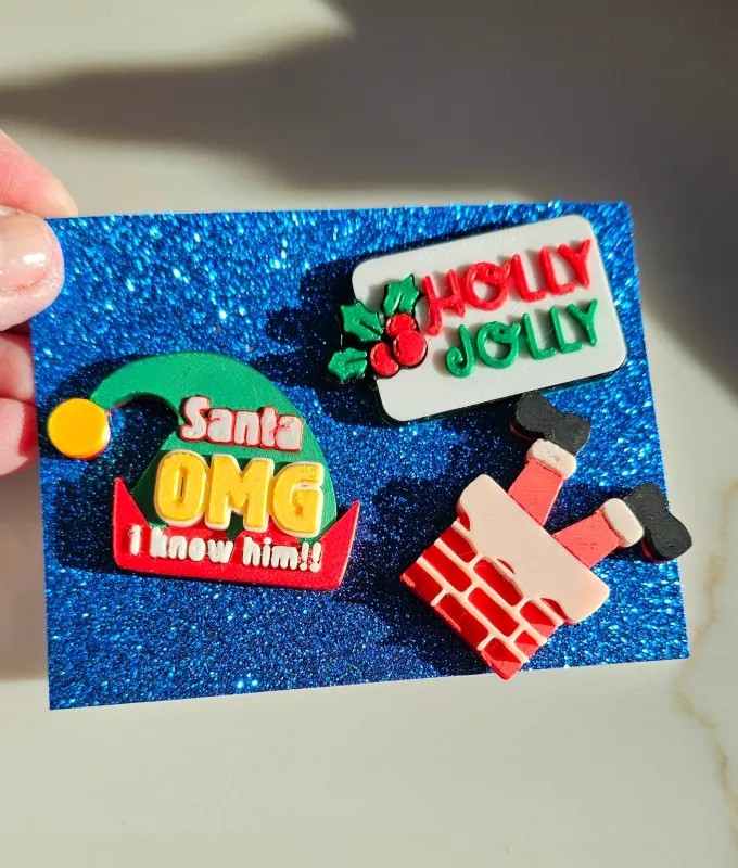 set of 3 Holly Jolly Santa Elf I Know Him Hat Pins Christmas Made in America made by Zulily