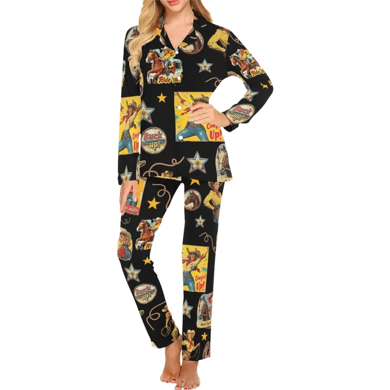 Baha Ranch Vintage Cowgirl Collage Western Pajama Set made by Zulily