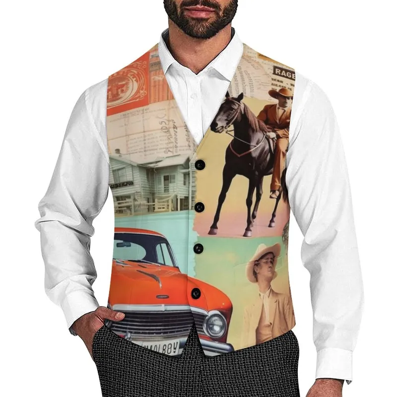 Vintage Western Collage Men's Vest made by Zulily