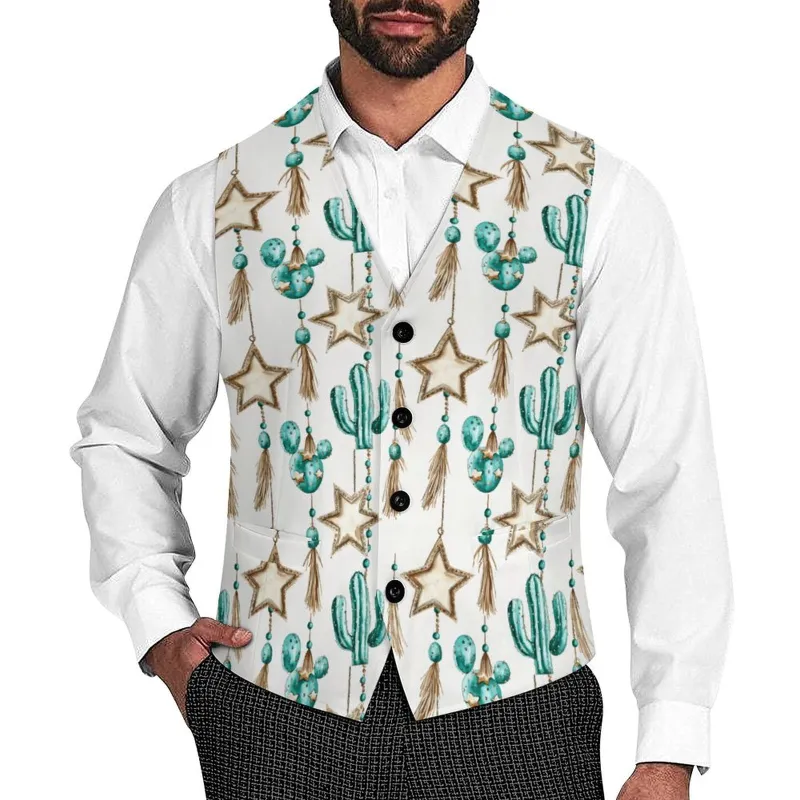 Turquoise Christmas Cactus Men's Western Vest made by Zulily