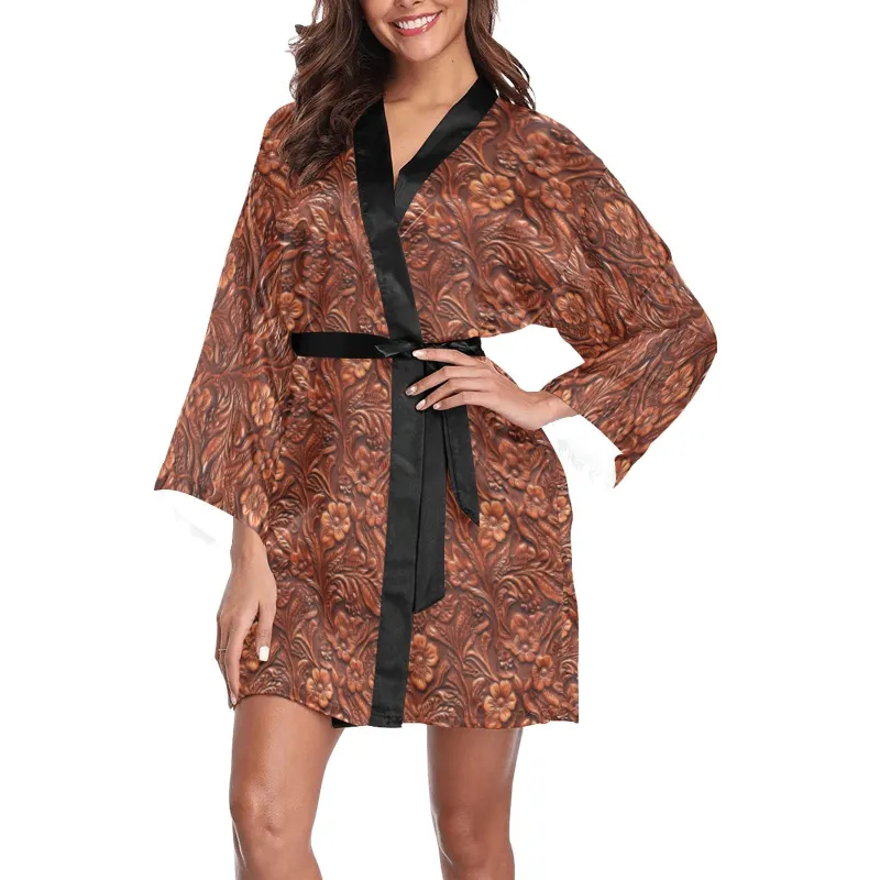 Tooled Leather Print Women's Lounge Kimono Robe made by Zulily