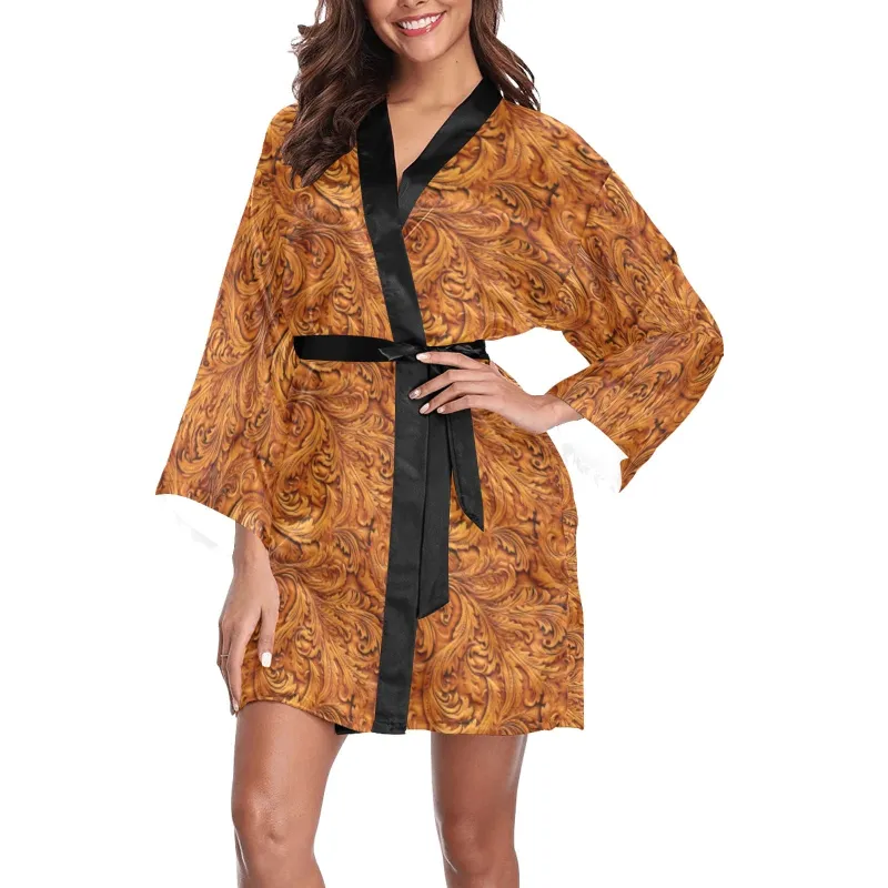 Tooled Leather Print Women's Lounge Kimono Robe made by Zulily