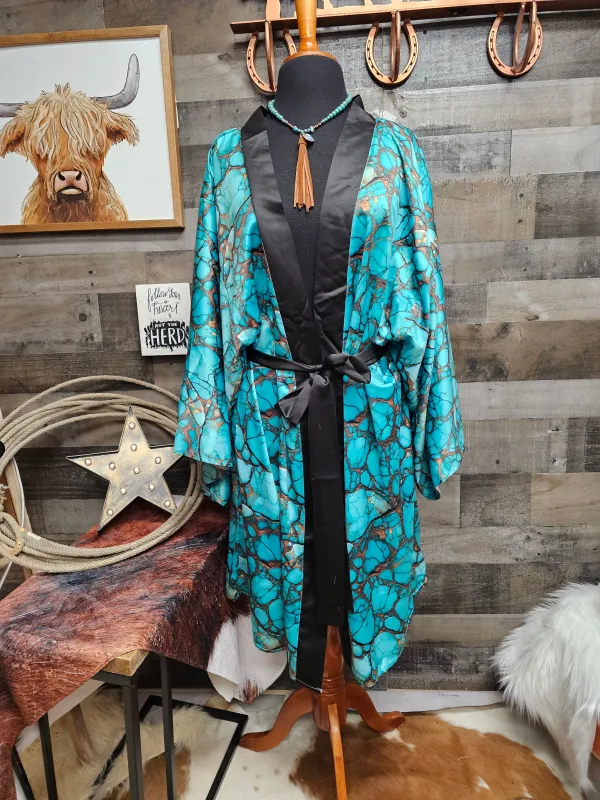 All Turquoise Women's Lounge Kimono Robe made by Zulily