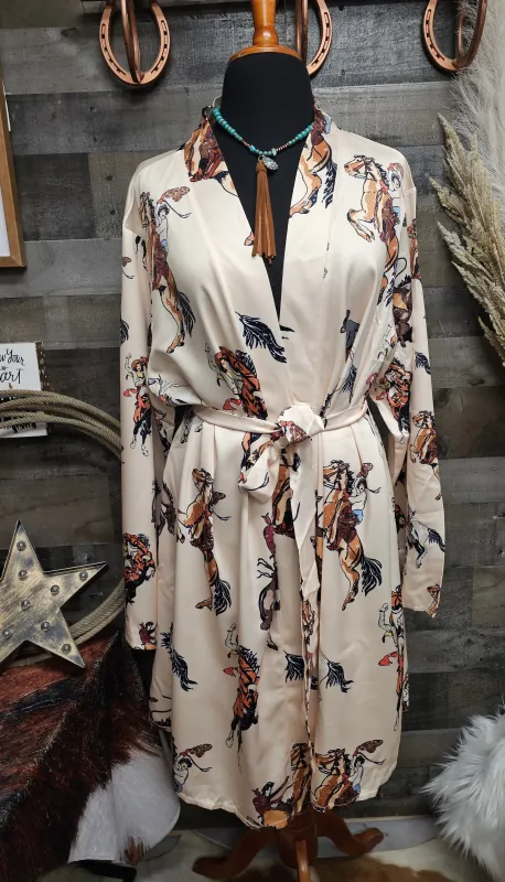 Vintage Cowgirl Women's Long Sleeve Belted Satin Feel Dressing Lounge Robe made by Zulily