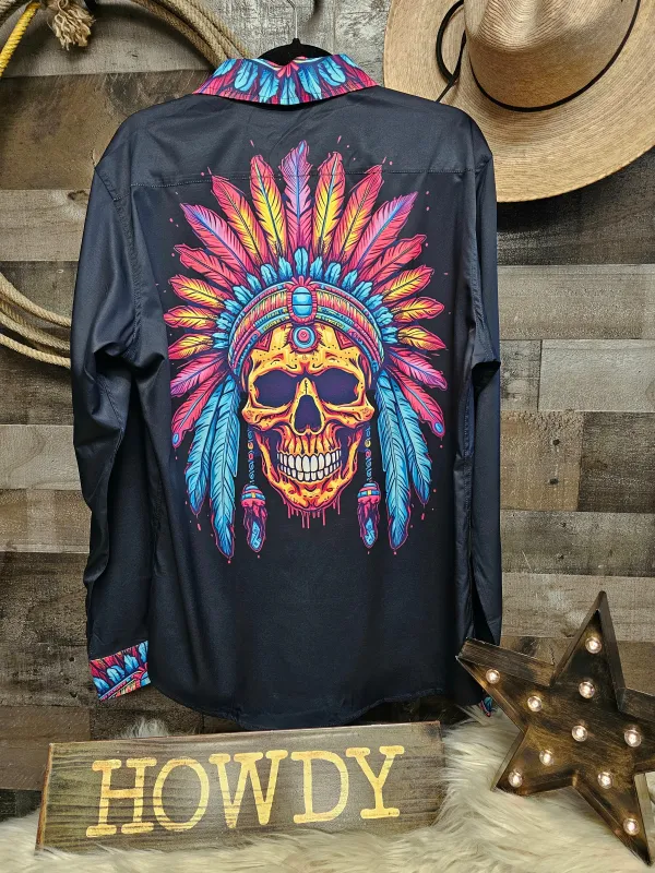 Indian Skull Unisex Western Button Up Shirt made by Zulily