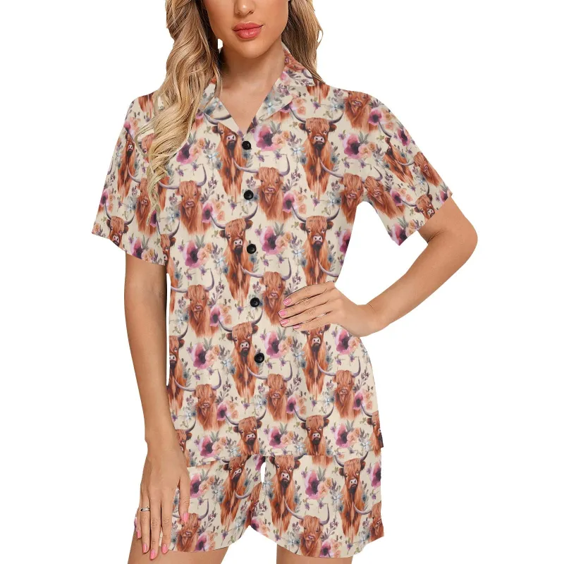 Highland Cow Floral Women's Western Pajama Set made by Zulily
