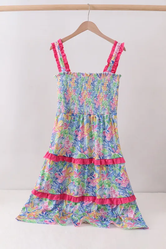 Tropical floral smocked tiered dress made by Zulily
