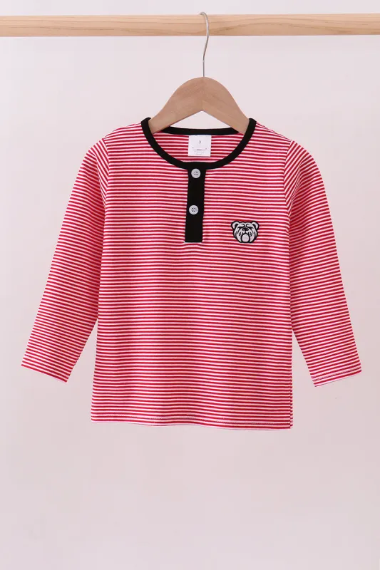 Premium Red Georgia bulldog embroidery stripe top made by Zulily