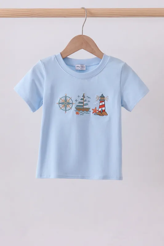 Blue sailboat embroidery top made by Zulily