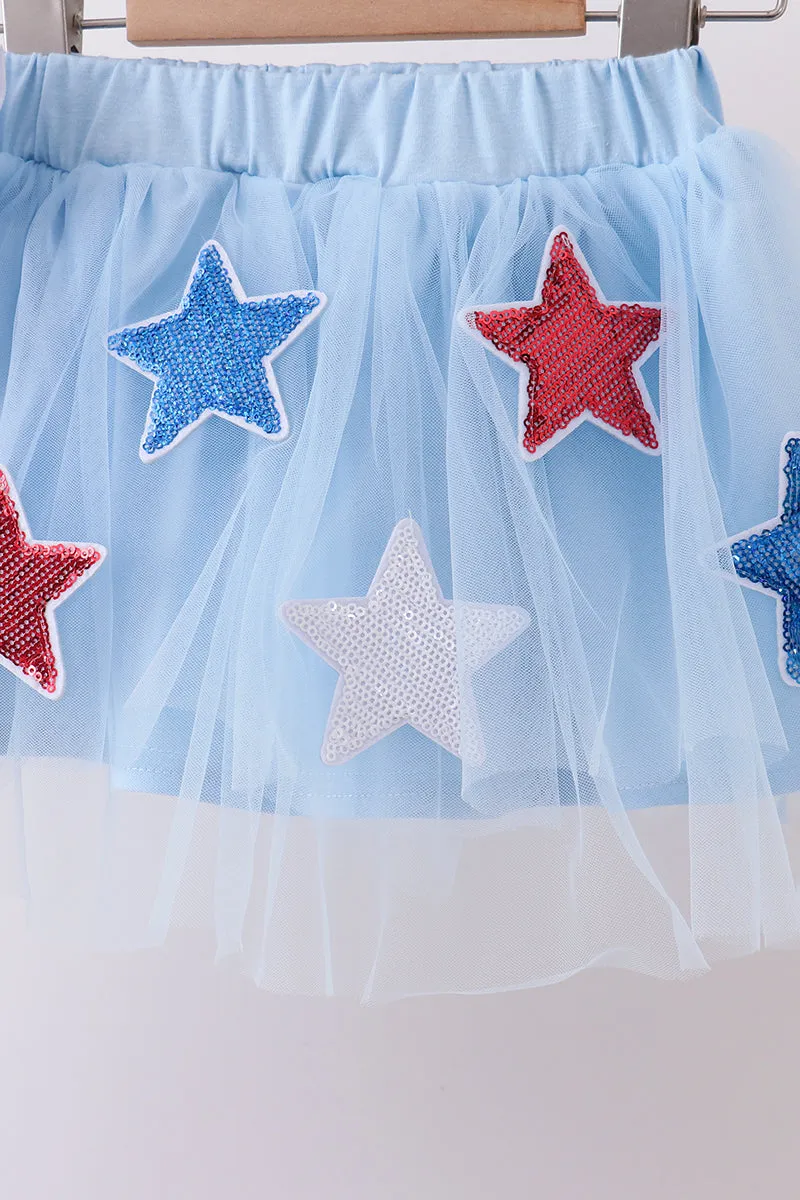 Blue bow star sequin skort set sold by Zulily product image thumbnail 4