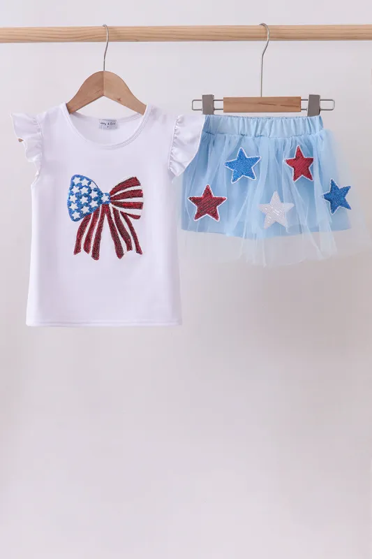 Blue bow star sequin skort set made by Zulily