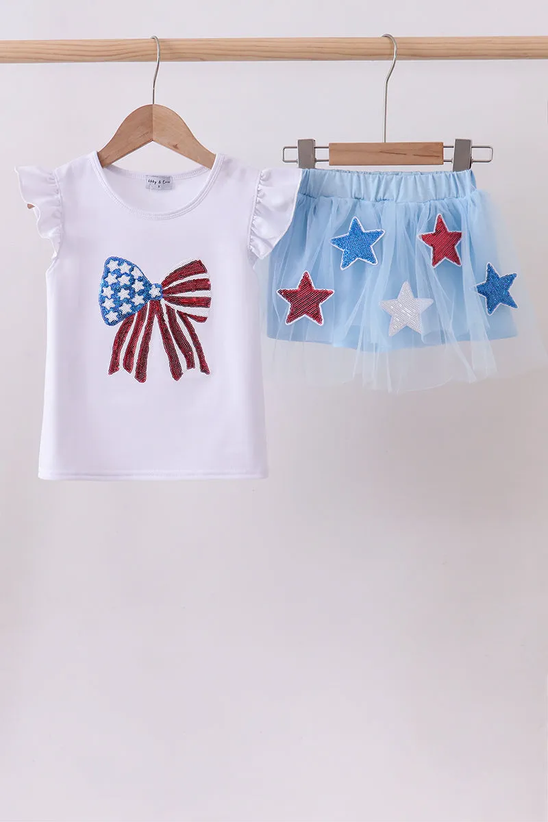 Blue bow star sequin skort set sold by Zulily