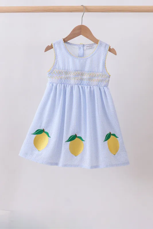 Blue lemon embroidery seersucker dress made by Zulily