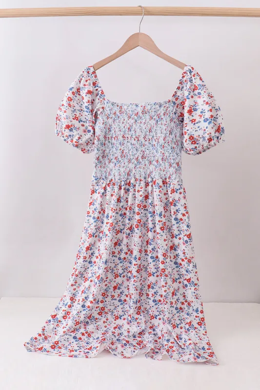 Blue floral smocked dress made by Zulily