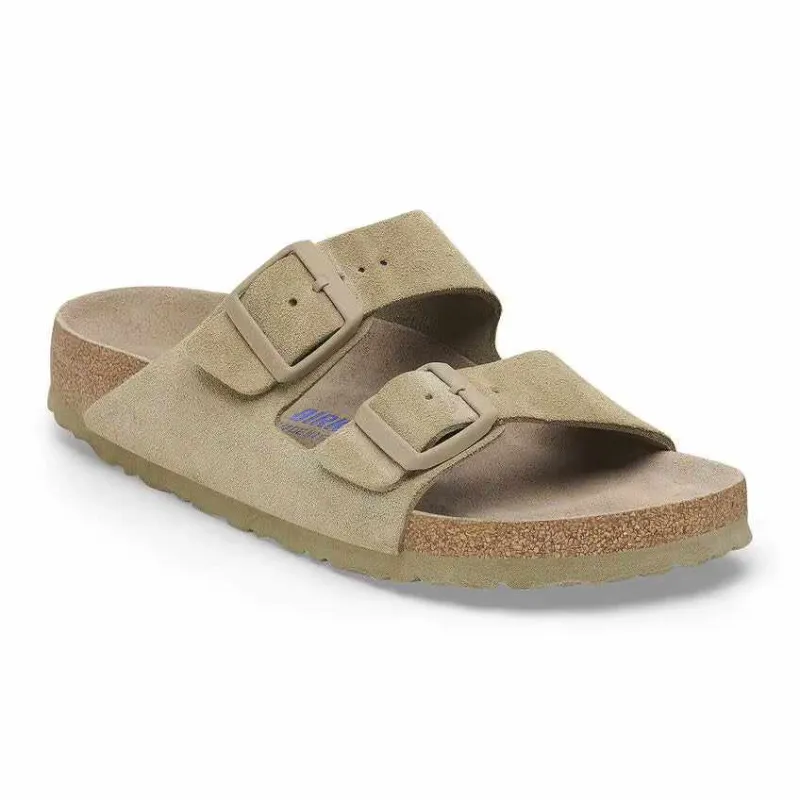Birkenstock Arizona Soft Footbed Suede Leather Faded Khaki Sandals made by Birkenstock
