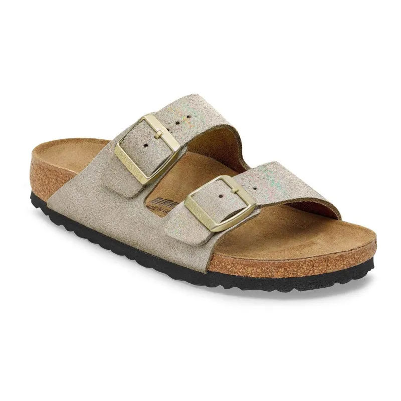 Birkenstock Arizona Suede Leather Metallic Taupe Sandals made by Birkenstock