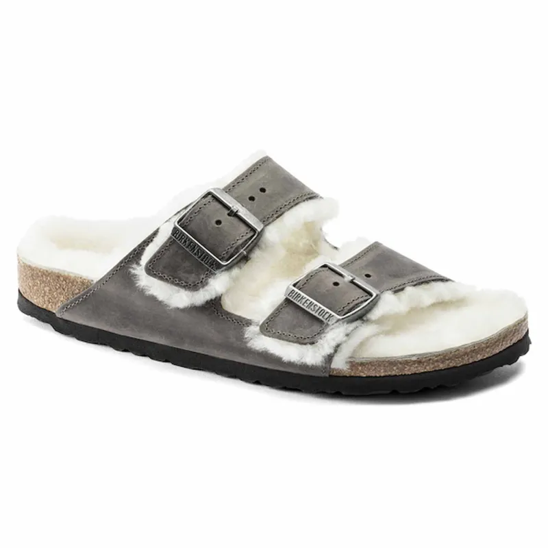Birkenstock Arizona Shearling Embossed Oiled Leather Iron made by Birkenstock