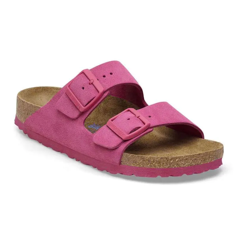 Birkenstock Arizona Soft Footbed Suede Leather Fuchsia Tulip Sandals made by Birkenstock