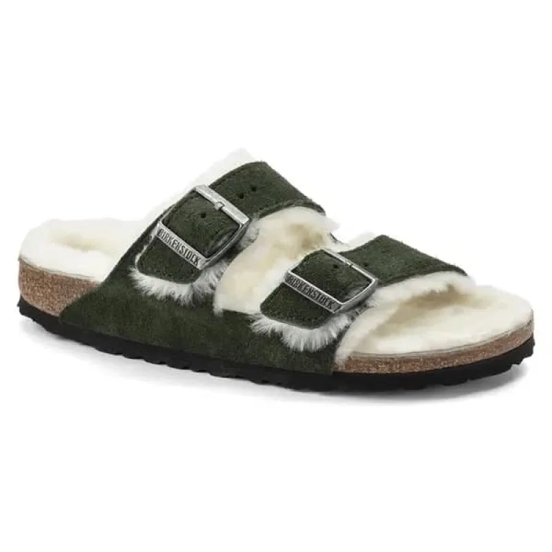 Birkenstock Arizona Shearling Suede Leather Mountain View Green Sandals made by Birkenstock