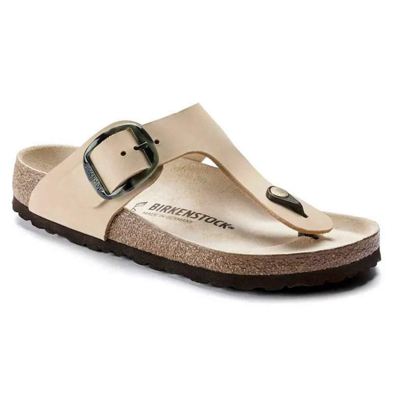 Birkenstock Gizeh Big Buckle Nubuck Leather Almond Sandals made by Birkenstock