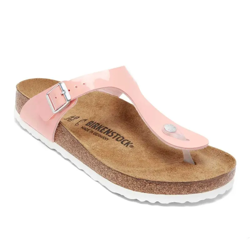 Birkenstock Gizeh Birko-Flor Patent Coral Peach Sandals made by Birkenstock
