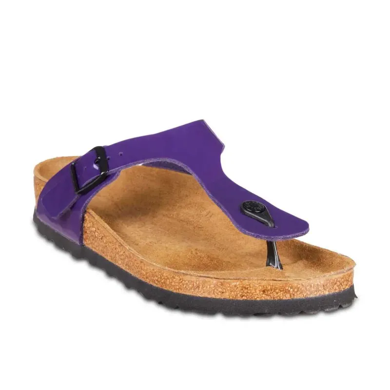 Birkenstock Gizeh Birko-Flor Patent Plum Purple Sandals made by Birkenstock
