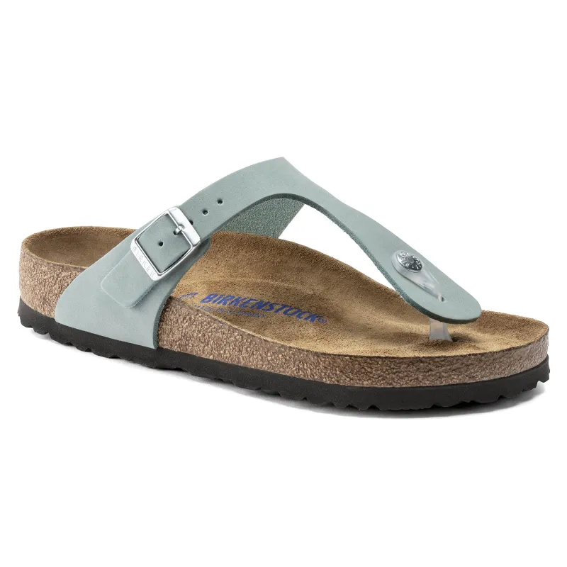 Birkenstock Gizeh Soft Footbed Nubuck Leather Faded Aqua Sandals made by Birkenstock