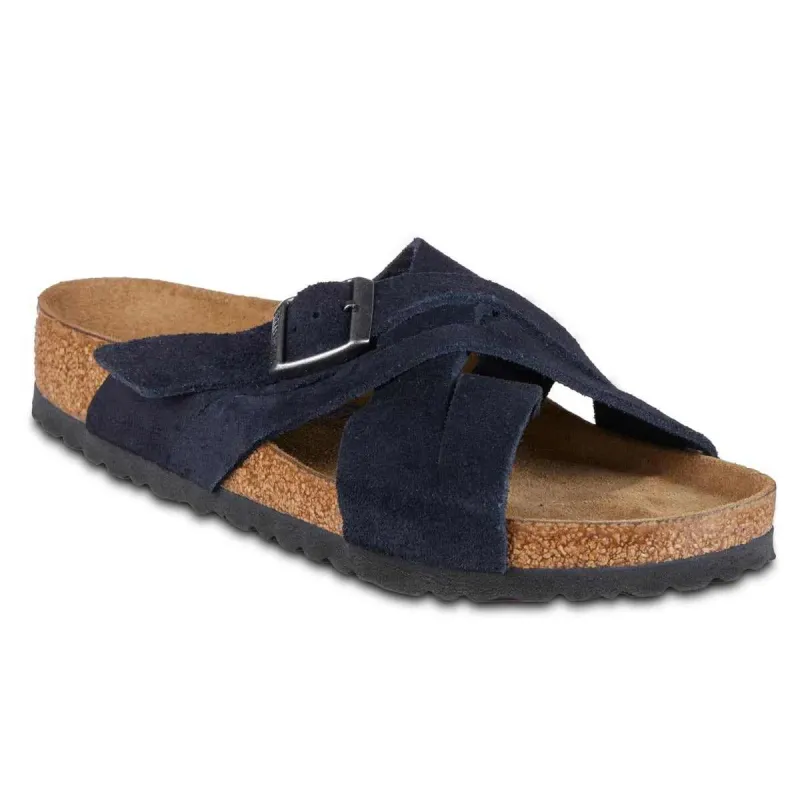 Birkenstock Lugano Soft Footbed Suede Leather Midnight Sandals made by Birkenstock