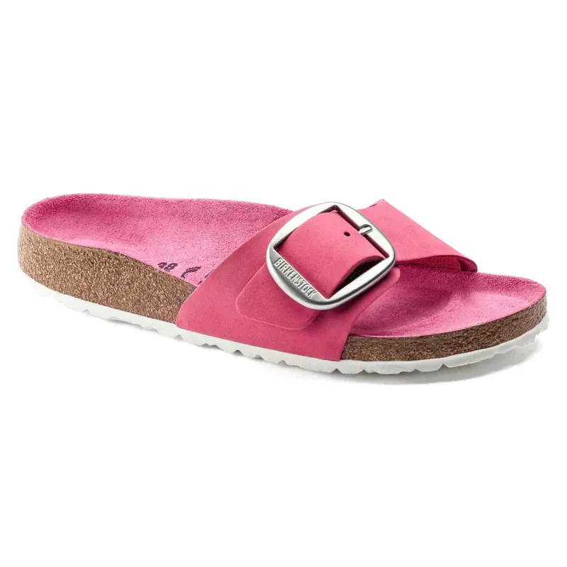 Birkenstock Madrid Big Buckle Nubuck Leather Fuchsia Tulip Sandals made by Birkenstock