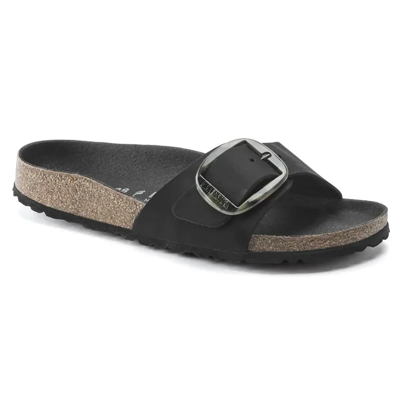 Birkenstock Madrid Big Buckle Nubuck Leather Black Sandals made by Birkenstock