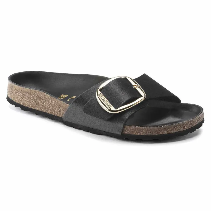 Birkenstock Madrid Big Buckle Rivet Logo Velvet Black Sandals made by Birkenstock