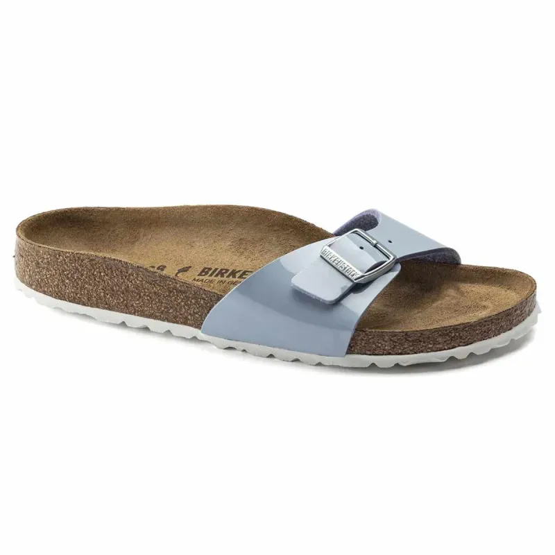 Birkenstock Madrid Birko-Flor Patent Dove Blue Sandals made by Birkenstock