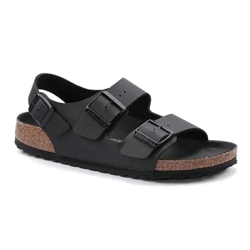 Birkenstock Milano Birko-Flor Triples Black Sandals made by Birkenstock