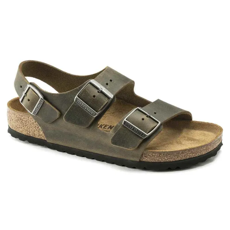 Birkenstock Milano Oiled Leather Faded Khaki Sandals made by Birkenstock