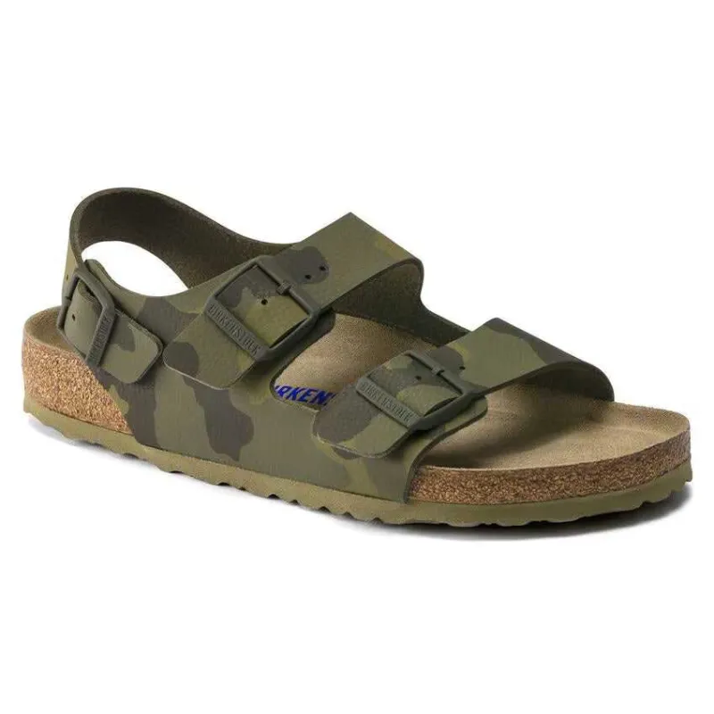 Birkenstock Milano Soft Footbed Birko-Flor Desert Soil Camo Green Sandals made by Birkenstock