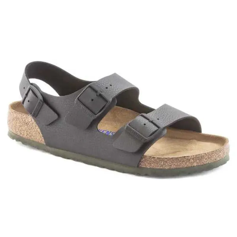 Birkenstock Milano Soft Footbed Birko-Flor Desert Soil Black Sandals made by Birkenstock