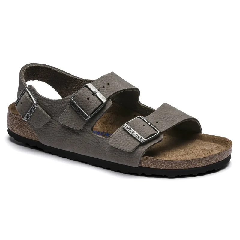 Birkenstock Milano Soft Footbed Nubuck Leather Soft Whale Grey Sandals made by Birkenstock