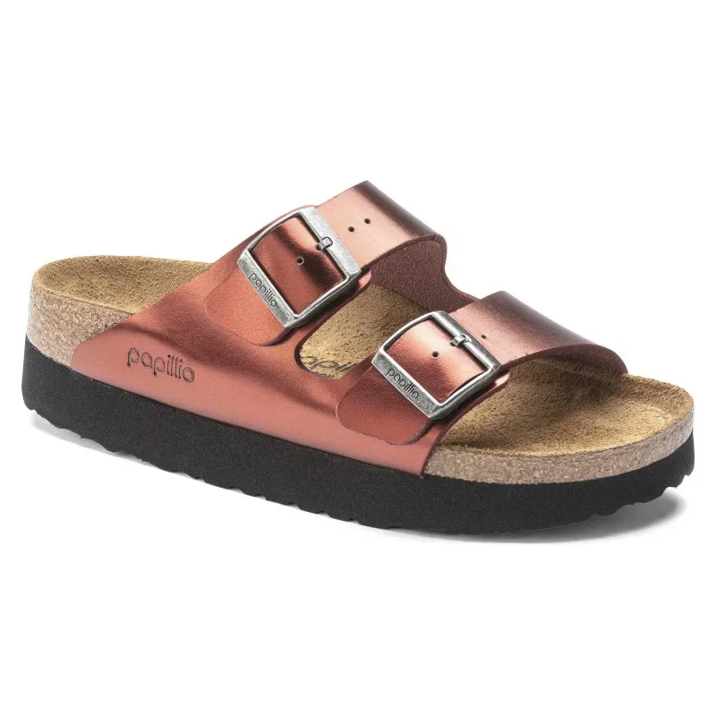 Birkenstock Women's Arizona Platform Leather Metallic Dark Tourmaline Sandals made by Birkenstock