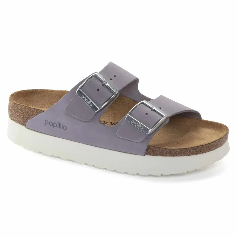 Birkenstock Women's Arizona Platform Nubuck Leather Purple Fog Sandals made by Birkenstock