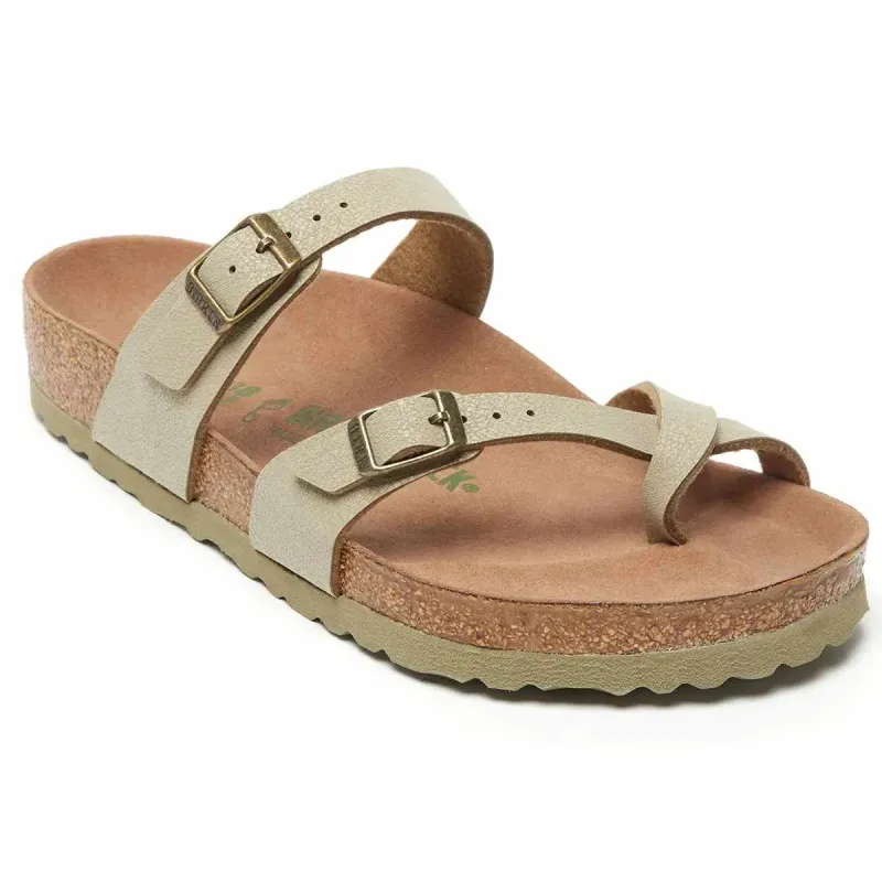 Birkenstock Women's Mayari Vegan Birkibuc Faded Khaki Sandals made by Birkenstock