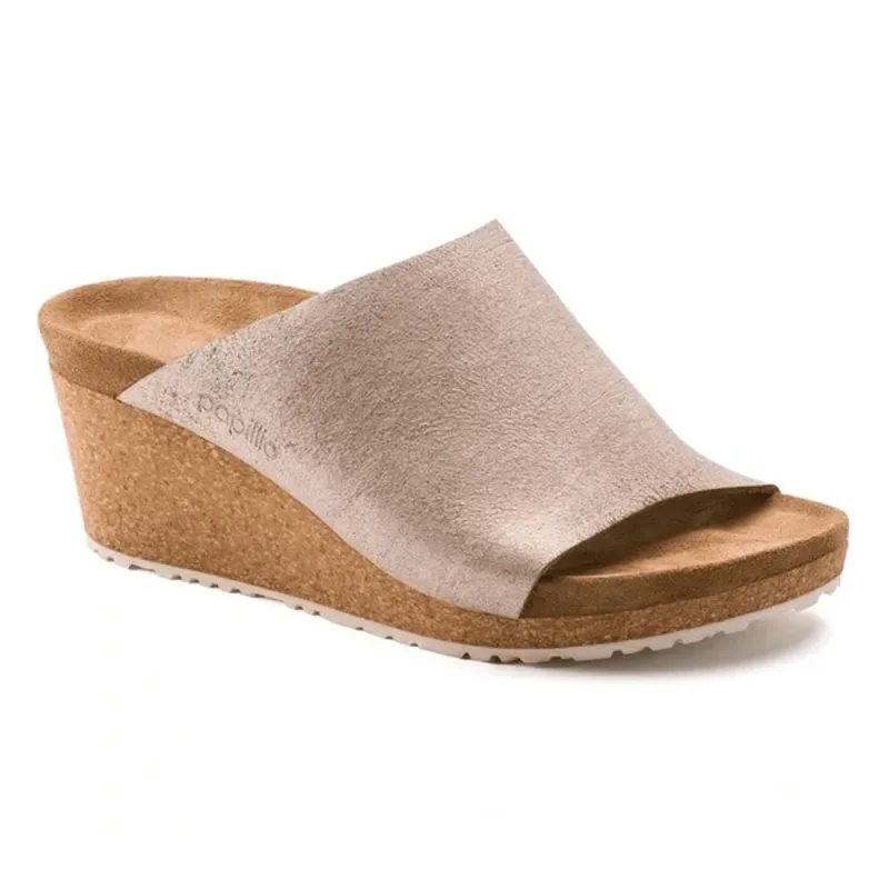 Birkenstock Women's Namica Papillio Suede Leather Wedge Washed Metallic Rose Gold Sandals made by Birkenstock