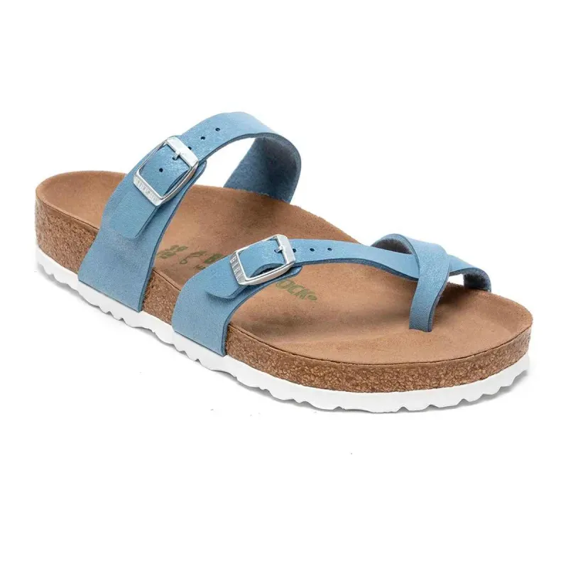 Birkenstock Women's Mayari Vegan Birko-Flor Leather Brushed Dove Blue Sandals made by Birkenstock