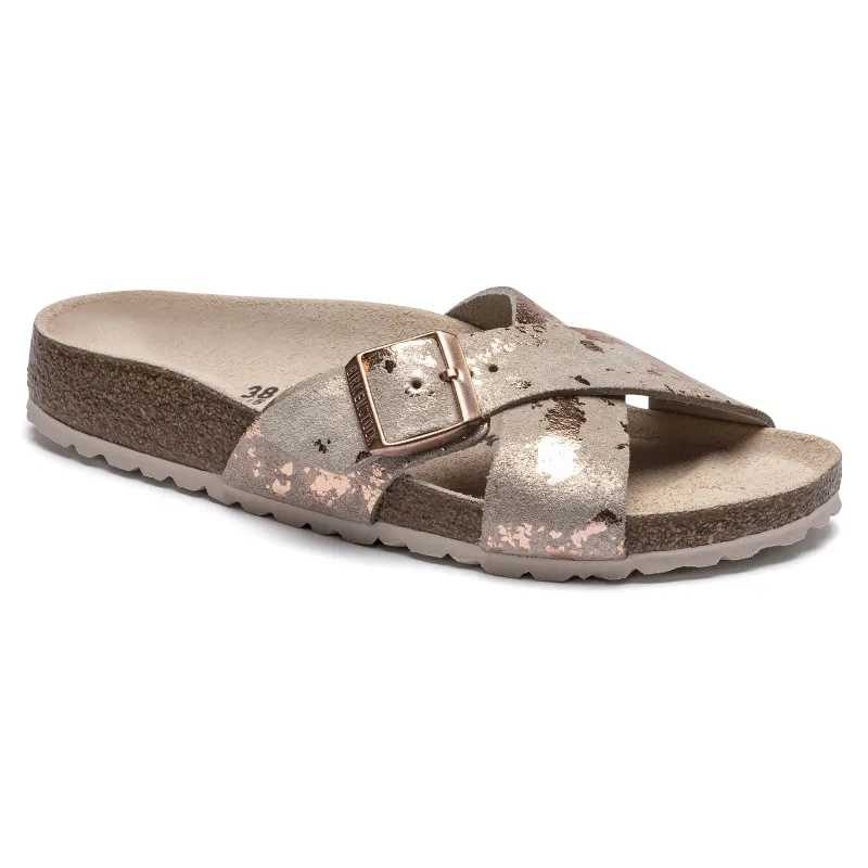 Birkenstock Women's Siena Big Buckle Suede Leather Vintage Metallic Rose Copper Sandals made by Birkenstock
