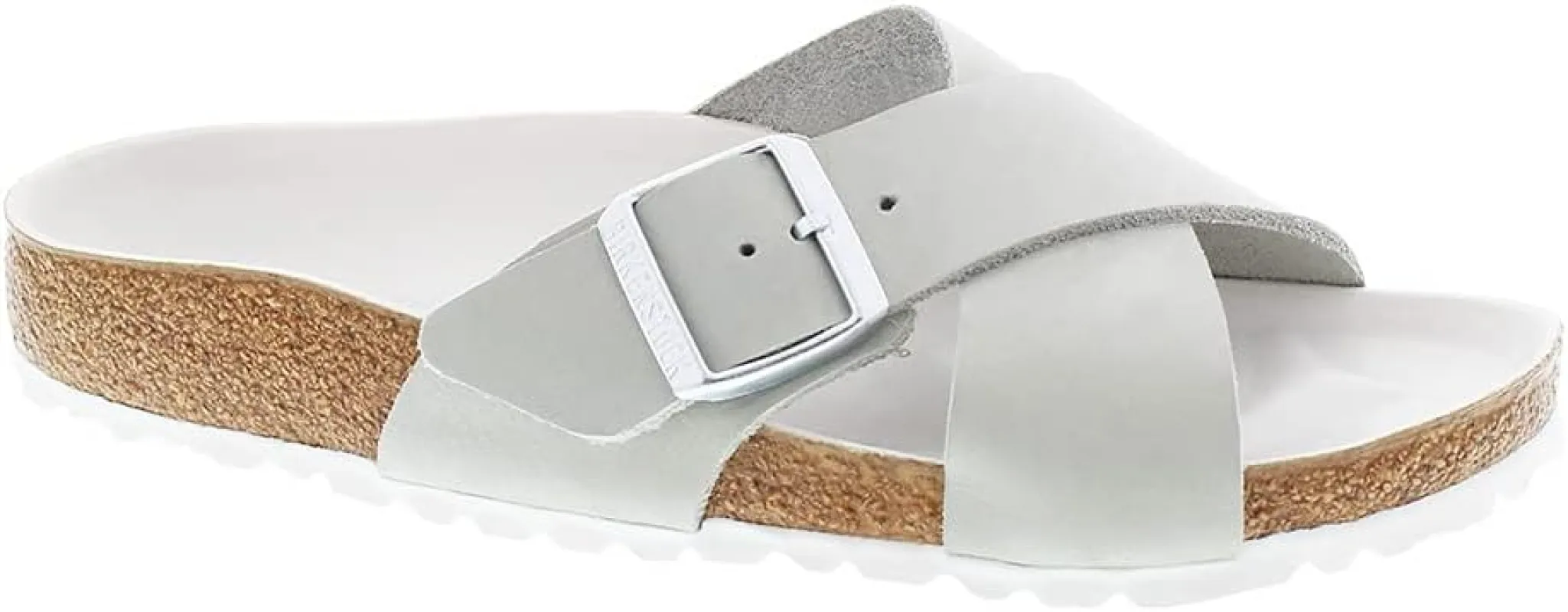 Birkenstock Women's Siena Big Buckle Suede Leather Washed Metallic White Sandals made by Birkenstock