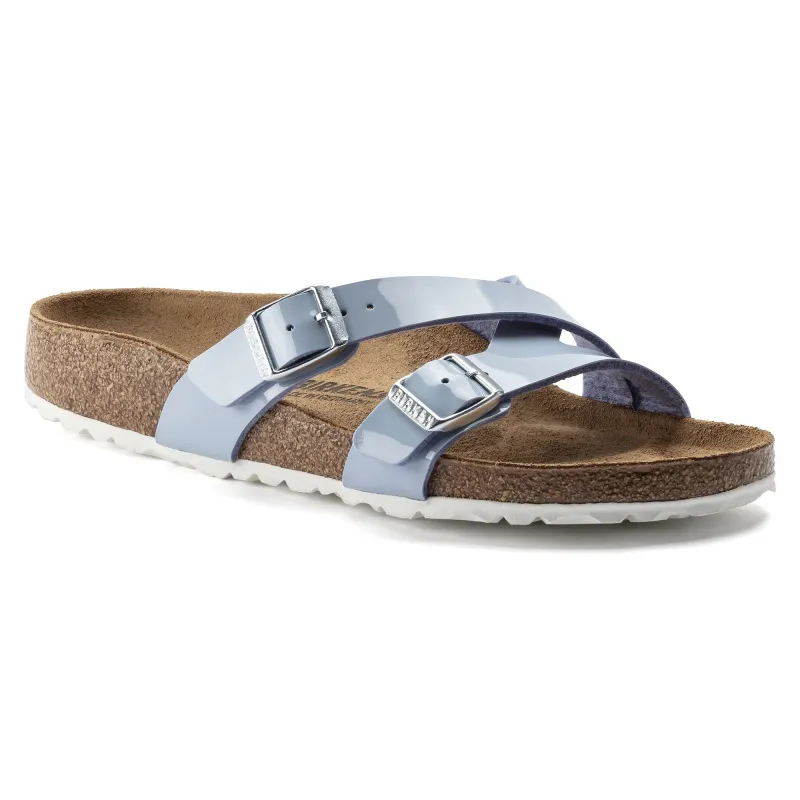 Birkenstock Women's Yao Balance Birko-Flor Patent Dove Blue Sandals made by Birkenstock