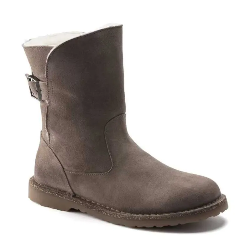 Birkenstock Women's Uppsala Shearling Suede Leather Desert Dust Grey Taupe Boots made by Birkenstock